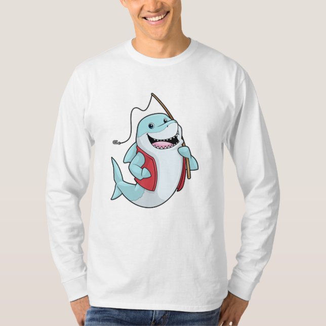 Camiseta Tubarão na pesca com vara de pesca (Frente)