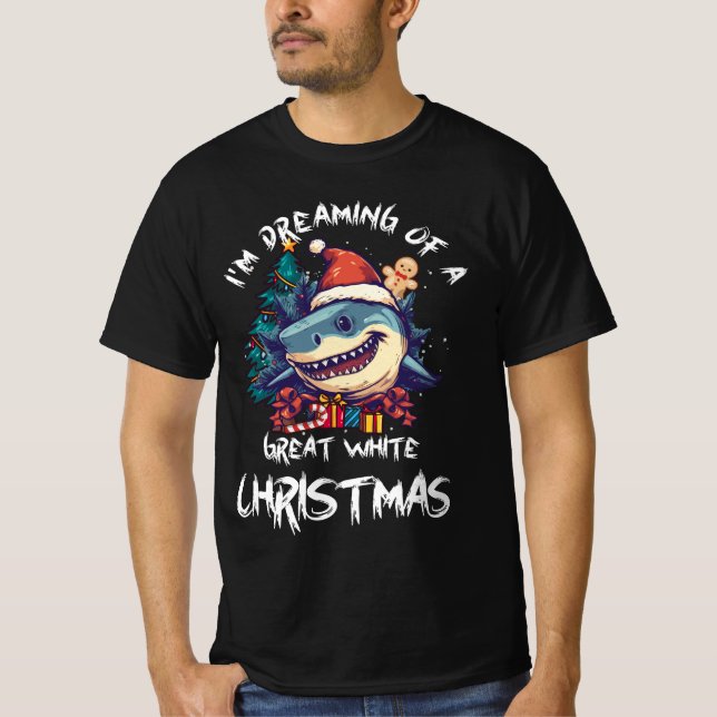 Camiseta Tubarão Natal Santa Hat Papais noeis Natal Tubarão (Frente)