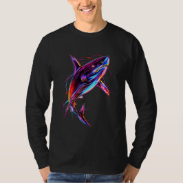 Camiseta Tubarão Neon Vibrante Oceano Digital Moderno