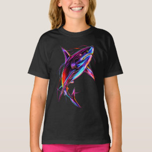 Camiseta Tubarão Neon Vibrante Oceano Digital Moderno