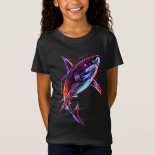 Camiseta Tubarão Neon Vibrante Oceano Digital Moderno