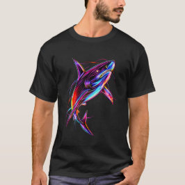 Camiseta Tubarão Neon Vibrante Oceano Digital Moderno