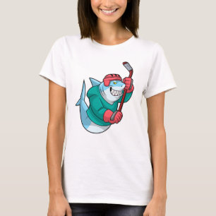 Camiseta Tubarão no hóquei em gelo com palito de hóquei em