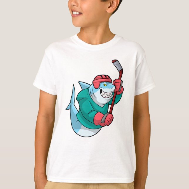 Camiseta Tubarão no hóquei em gelo com palito de hóquei em  (Frente)