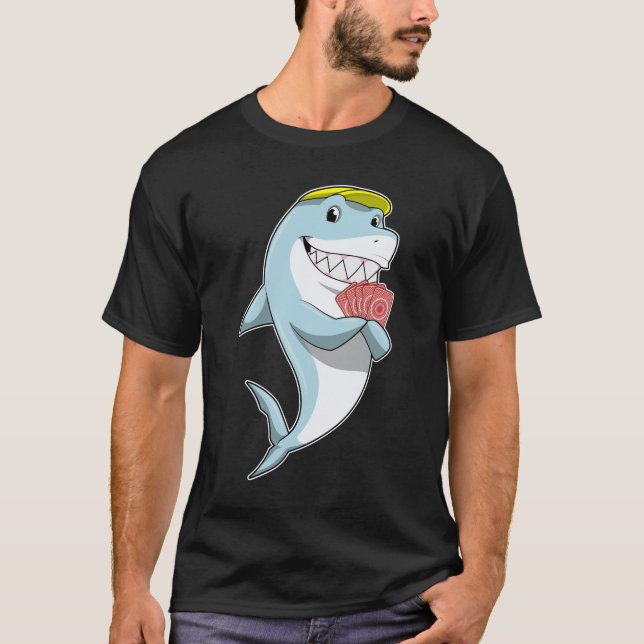 Camiseta Tubarão no Poker com cartões Poker (Frente)