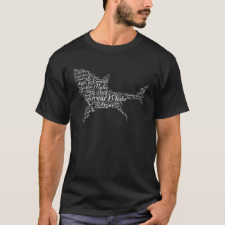 Camiseta Tubarão Nuvem de Palavras de Espécies de Tubarão