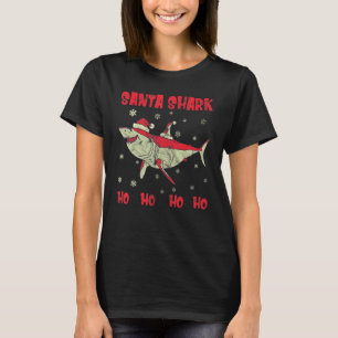 Camiseta Tubarão Papai Noel Ho Ho Ho Tubarão Vermelho Peixe