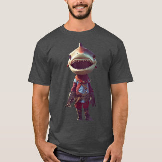 Camiseta Tubarão Pequeno E Adorável Antropomorfo De Outono