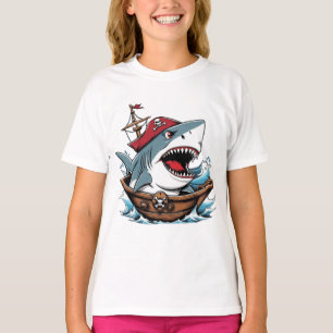 Camiseta Tubarão-pirata-cúmulo num barco