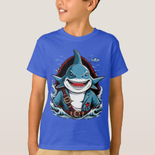 Camiseta Tubarão-pirata-gato num barco-T-Shirt