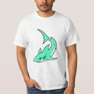 Camiseta tubarão sorridente desenho animado azul verde ocea