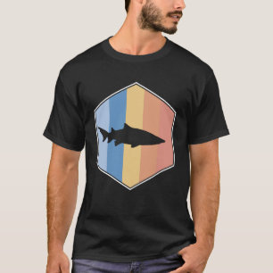 Camiseta Tubarão-Tigre com Cores Retroativas num Hexágono