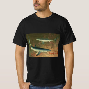 Camiseta Tubarões-Azuis Comendo Peixes, Vida Marinha Antiga