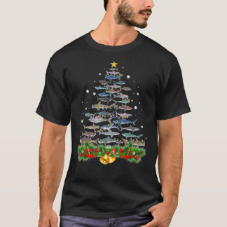 Camiseta Tubarões de Natal com tubarão dão presentes a mulh