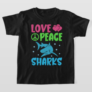 Camiseta Tubarões do Amor Paz Fofos Animais Marinhos Amante