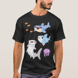 Camiseta Tubarões e Águas-Vivas Kawaii Fofos Pastel