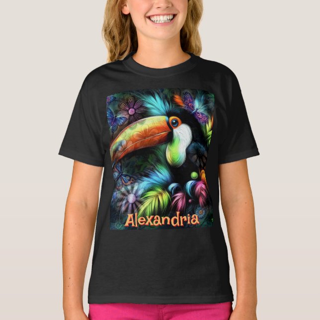 Camiseta Tucano de Pássaro Abstrato Caprichoso Personalizad (Frente)