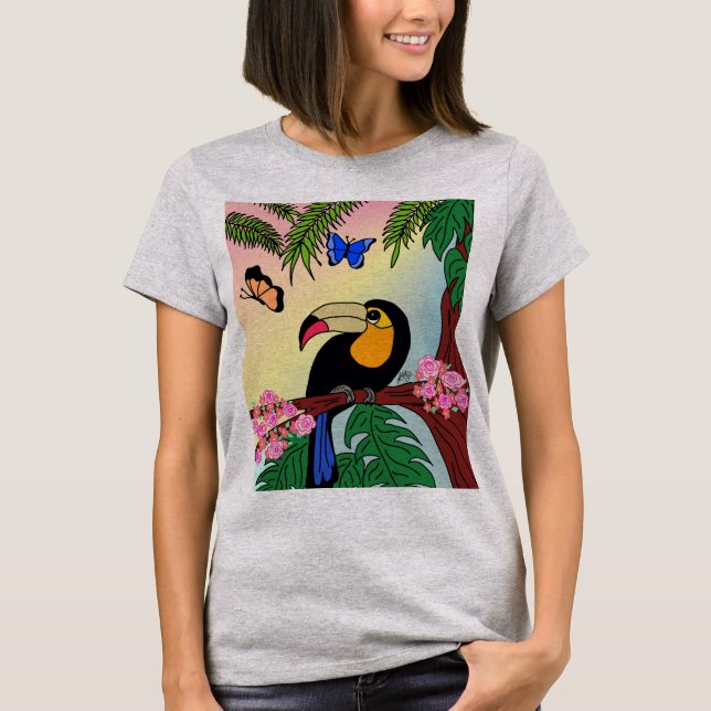 camiseta Tucano tropical e borboletas (Frente)