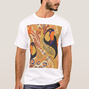 Camiseta Tucanos em galhos, padrão tropical perfeito.