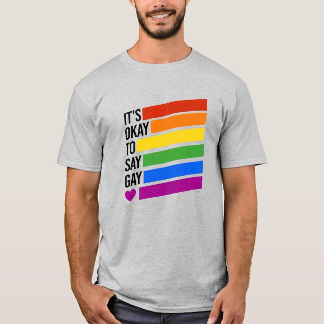 Camiseta Tudo bem dizer barras de arco-íris gay (Frente)