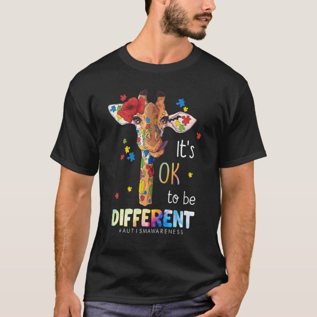 Camiseta Tudo bem ser diferente Quebra-cabeça de girafa Aut (Frente)