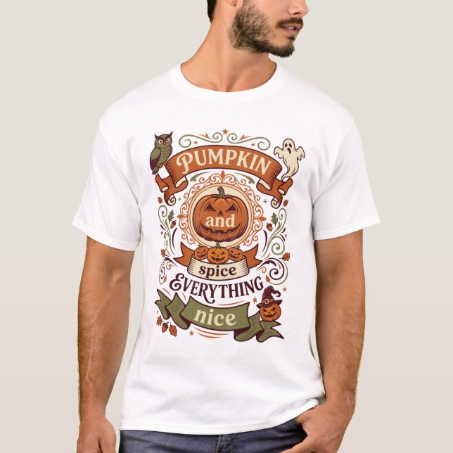 Camiseta Tudo Bom de Tempero de Abóbora Coruja Fantasma Cha (Frente)