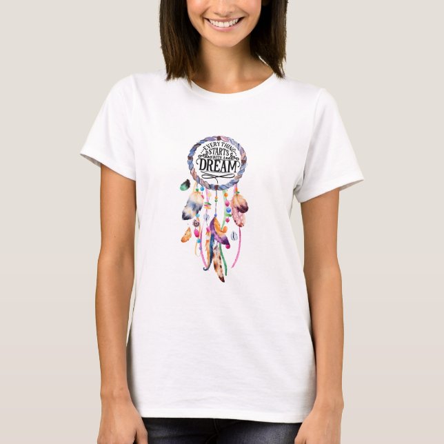 Camiseta Tudo começa com uma citação da vida do sonho (Frente)