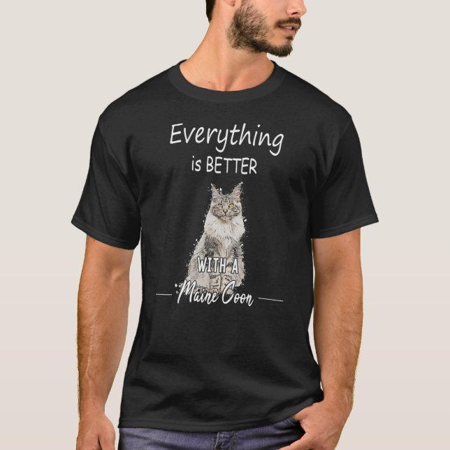Camiseta Tudo É Melhor Com Um Gato De Maine Cats Ki (Frente)
