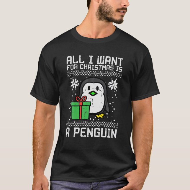Camiseta Tudo O Que Eu Quero É Pinguim Homens De Xmas Feios (Frente)
