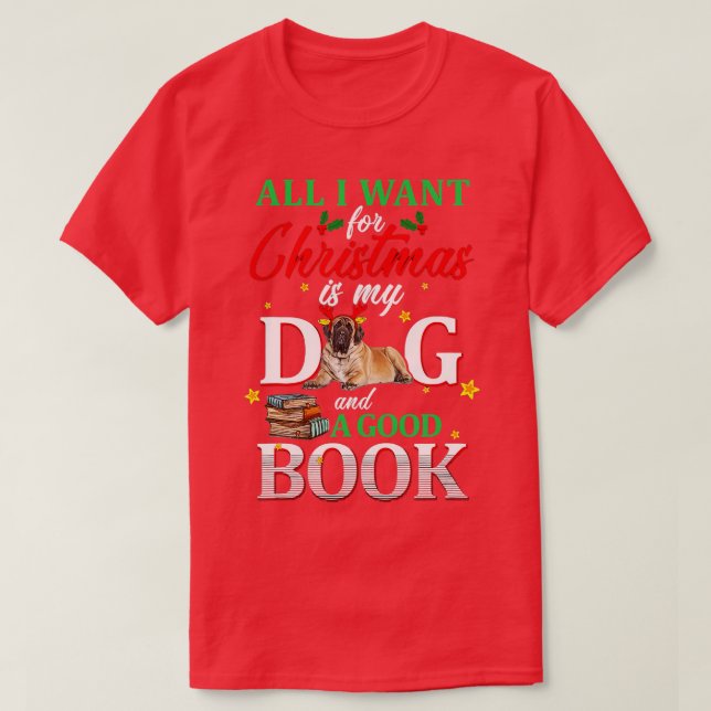 Camiseta Tudo o que eu quero no Natal é Cachorro e Livros (Frente do Design)