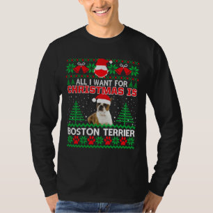 Camiseta Tudo O Que Eu Quero Para O Natal É Boston Terrier