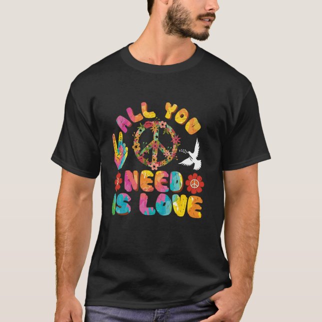 Camiseta Tudo o que você precisa é sinal de paz de empate d (Frente)