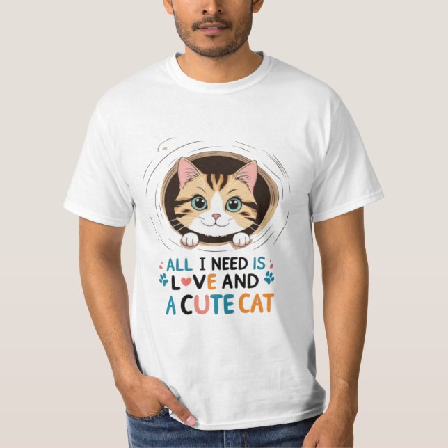 Camiseta Tudo que preciso é amor e um gato bonito - gato br (Frente)