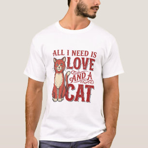 Camiseta Tudo que Preciso É Amor e um Gato Desenho Vintage