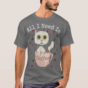 Camiseta Tudo Que Preciso É De Café Engraçado Vintage Gato
