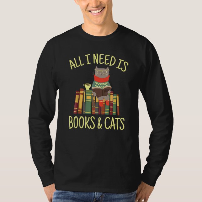 Camiseta Tudo Que Preciso É De Livros E Gatos Lendo A Leitu (Frente)