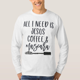 Camiseta Tudo que preciso é Jesus Café e Mascara Engraçado 