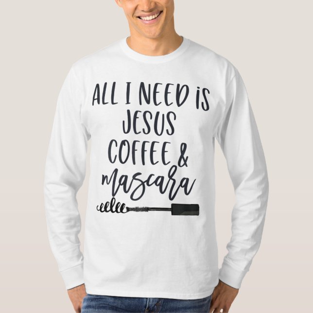 Camiseta Tudo que preciso é Jesus Café e Mascara Engraçado  (Frente)