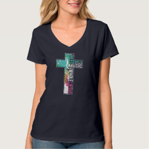 Camiseta Tudo que preciso é música e Jesus Cristo.