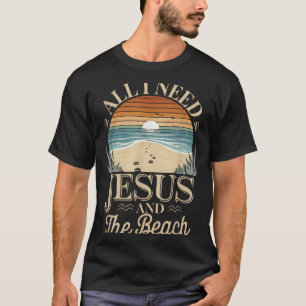 Camiseta Tudo Que Preciso Jesus E A Praia Cristão Engraçado