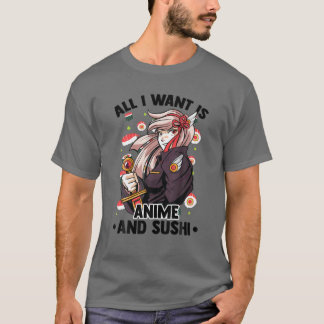 Camiseta Tudo Que Quero É Anime E Sushi - Garota Kawaii Bon