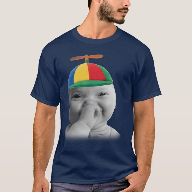Camiseta Tuff AI Niche Baby Holding Laugh Meme in Propeller (Frente)