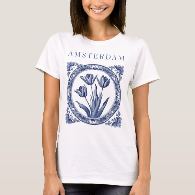 Camiseta Tulipas Azul de Amsterdã Delft (Frente)