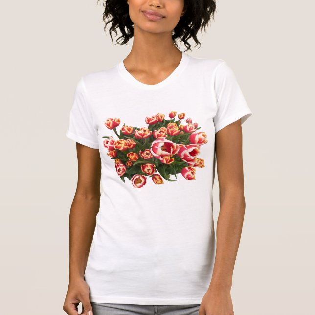 Camiseta Tulipas brancas e vermelhas Bella Canvas T-Shirt (Frente)
