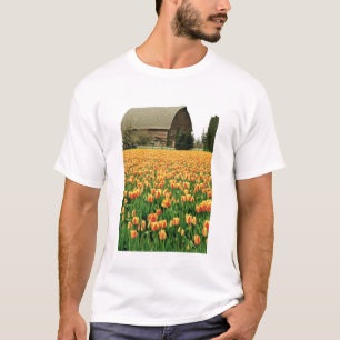 Camiseta Tulipas da primavera florescem em frente ao velho 