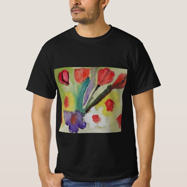 Camiseta Tulipas de abstrato e Flores de Mola (Frente)
