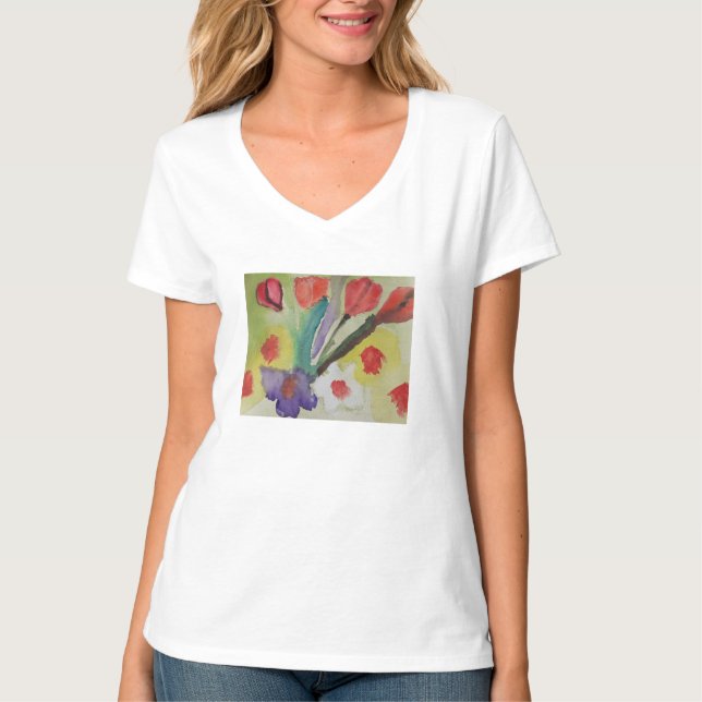 Camiseta Tulipas de abstrato e Flores de Mola (Frente)
