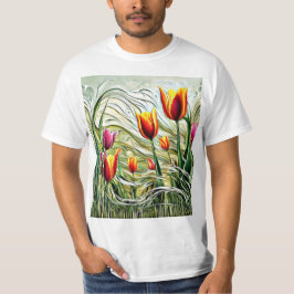 Camiseta Tulipas na grama balançando