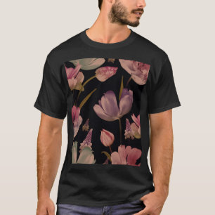 Camiseta Tulipas plorais, muscari: vindima sem costura