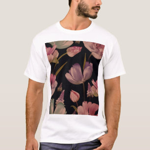 Camiseta Tulipas plorais, muscari: vindima sem costura